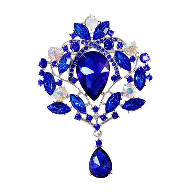 Broches de diamantes de imitación para bodas, novias, mujeres, broche para camisa, bufanda, falda Azul
