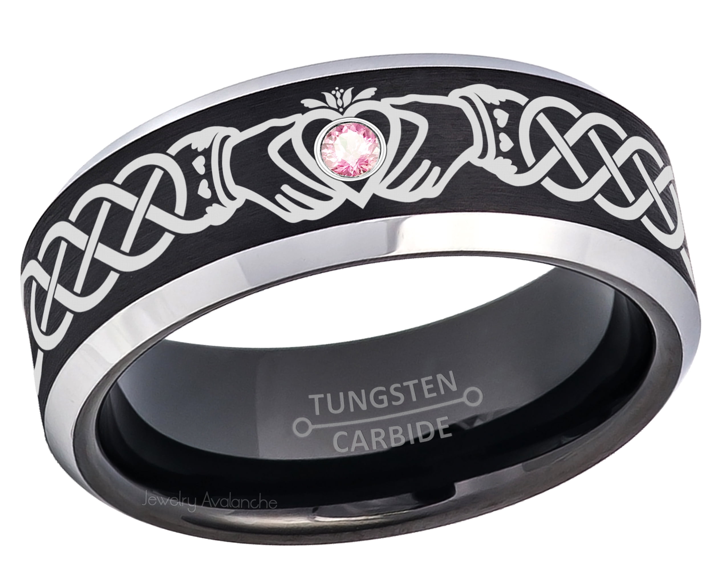 Claddagh Tungsten Ring 2-Tone Mens Beveled Tungsten Carbide