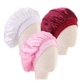 thumbnail image 3 of UPKOCH 3pcs Satin Bonnet Comfortable Breathable Wide Brim Elastic for Kids Children (White Pink Wine Red), 3 of 8