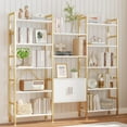 thumbnail image 4 of Yusong Bookshelf Triple Wide 5 Tier Bookcases with Storage Cabinet, Industrial Large Modern Tall Bookshelves with 12 Open Display Shelves for Living Room Office Bedroom, White and Gold, 4 of 9