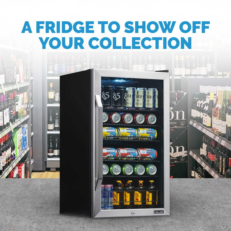 Newair 126 Can Beverage Refrigerator Cooler Freestanding Mini Fridge with SplitShelf in Stainless Steel for Home Office or Bar