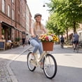 thumbnail image 4 of Gymax 24-Inch Beach Cruiser Bike w/Adjustable Seat Woven Basket & Rear Rack Beige, 4 of 9