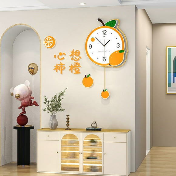 Homeer Wall Clock Digital Clock Digital Wall Clock Orange Shape Digital Wall Clock Fruit Wall Sticker Living Room Clock for Household Decor