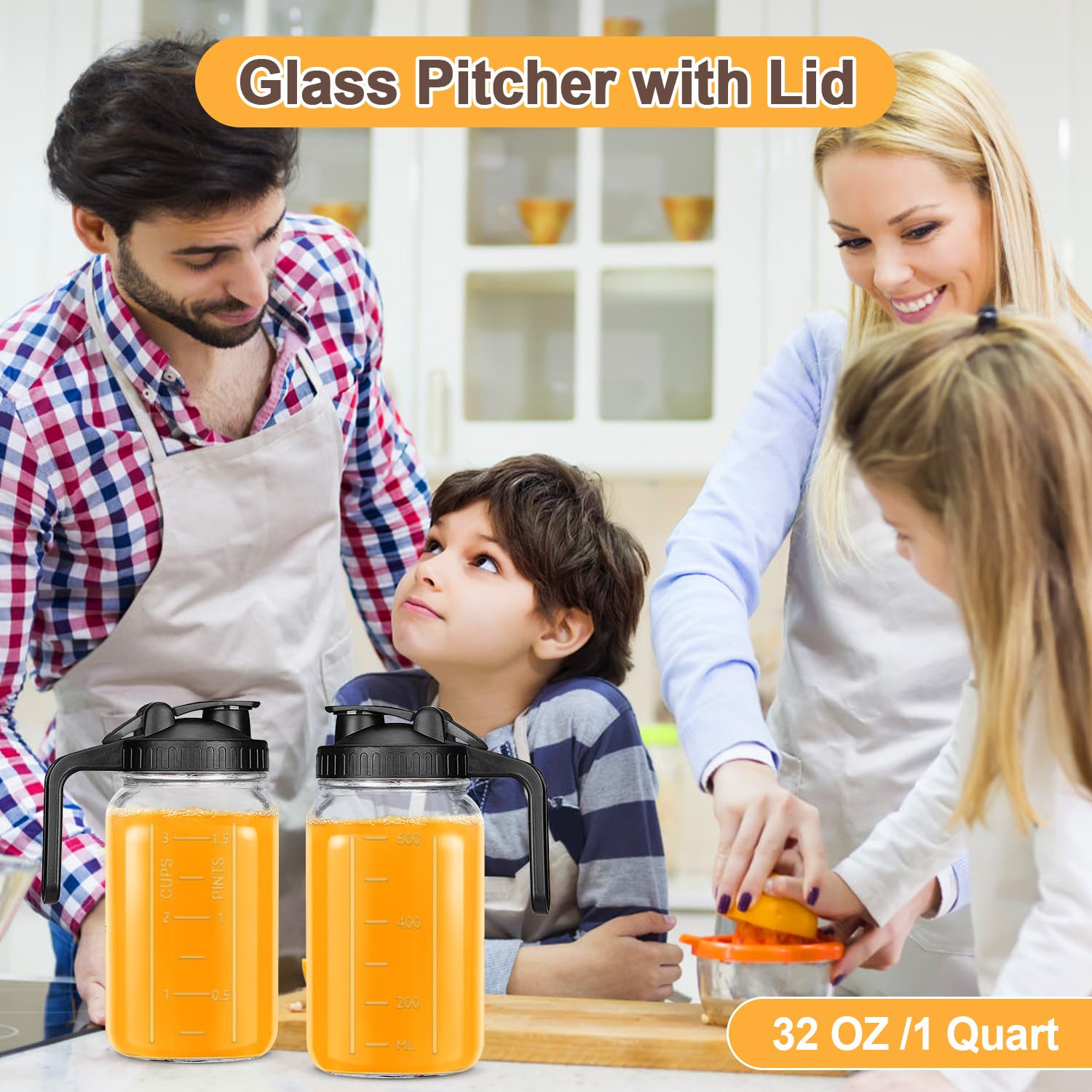 JOUALY 2-Pack 32oz Glass Mason Jar Pitchers with Lids, Black photo 5