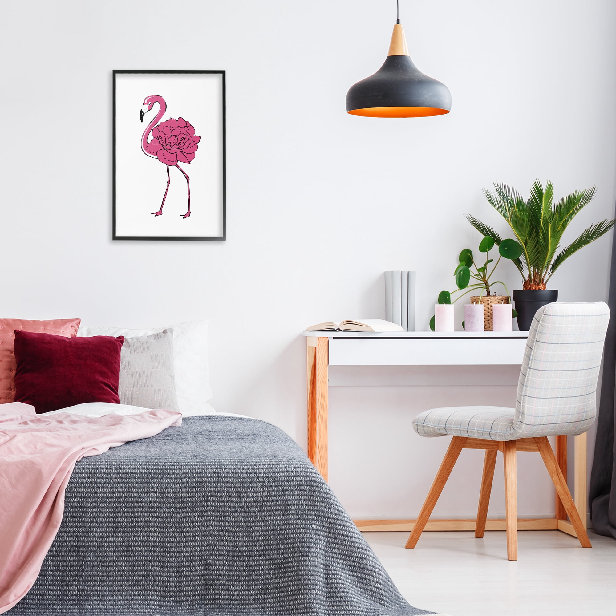 Stupell Industries Flamingo Rose Petal Body Animals & Insects Painting Black Framed Art Print Wall Art, 16 x 24