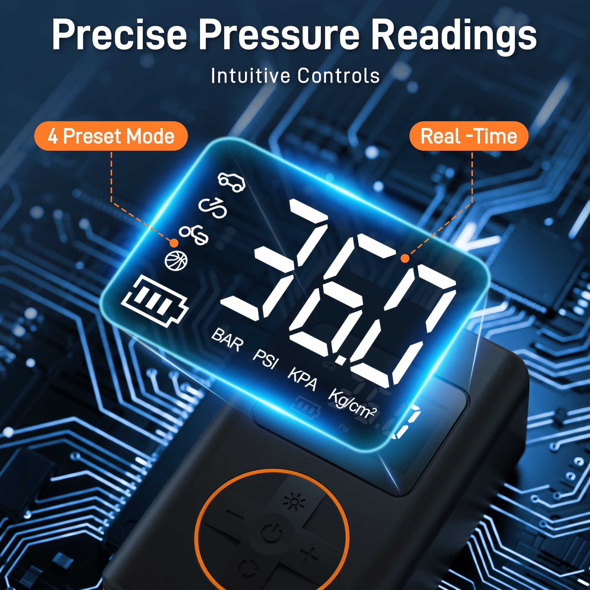 Tire Inflator Portable Air Compressor, Cordless Mini Bike Pump with Digital Display, 150 PSI Car Tire Air Pump with LED Light and Pressure Gauge for Auto, Motorcycles, Bikes, Balls
