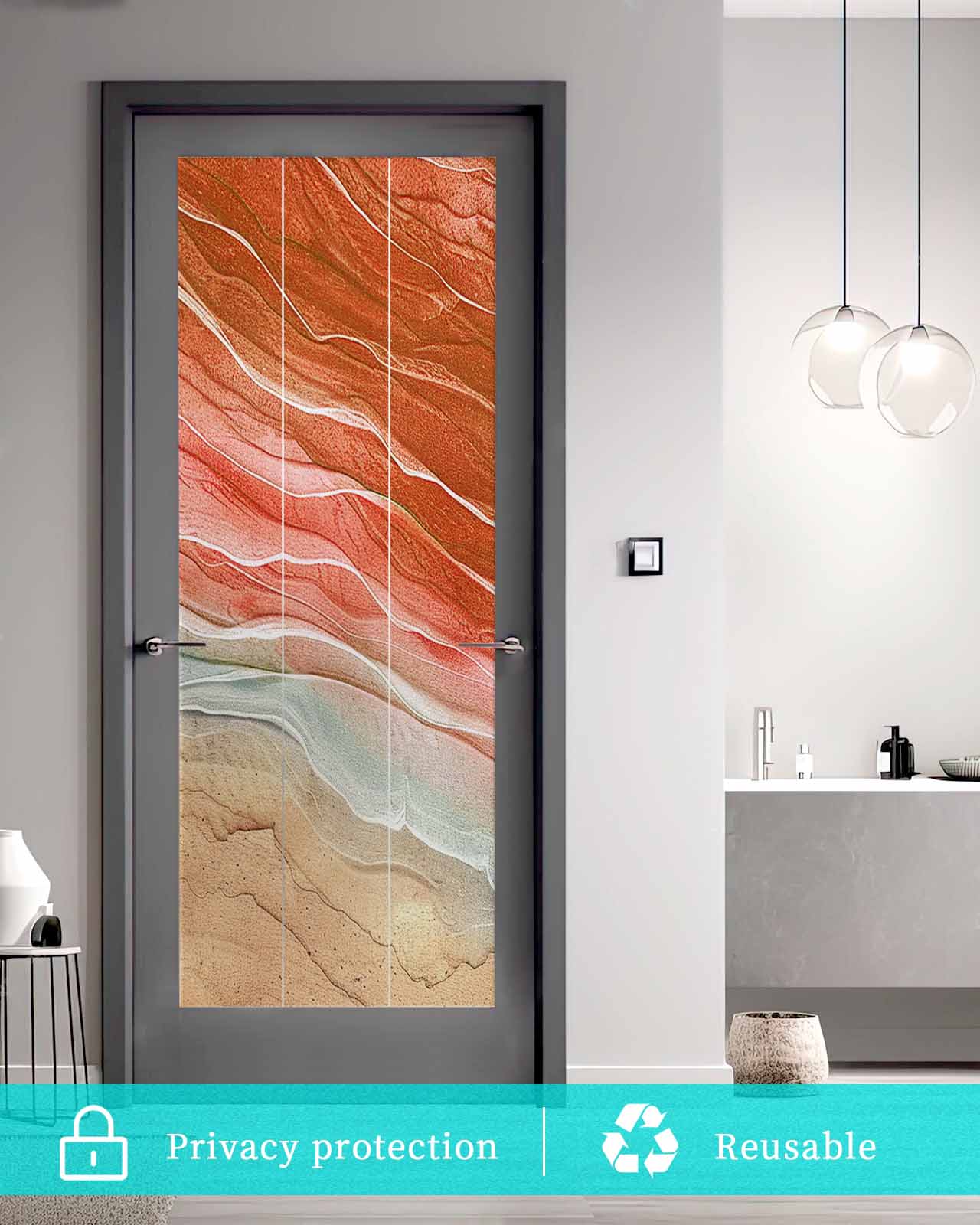 Window Privacy Film,Orange Ocean Ombre UV Sun Blocking Window Tint Film Heat Control One Way Blackout Window Film,Spring Summer Coastal Sea Wave Non Adhesive Static Cling Window Sticker 35.4x78.7 In