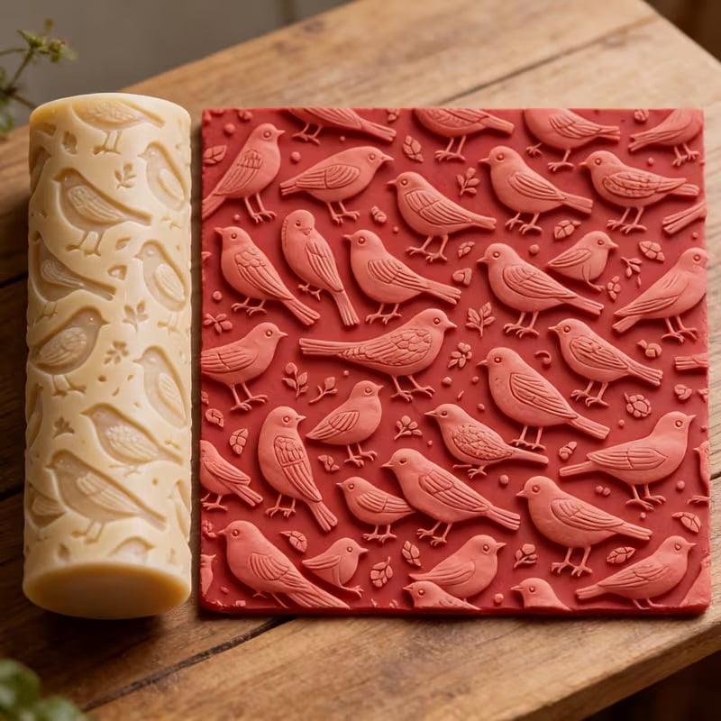 Bird Texture Embossed Polymer Clay Roller - Pottery Sculpting Tool for Valentine's Day, Easter and Spring Art Designs