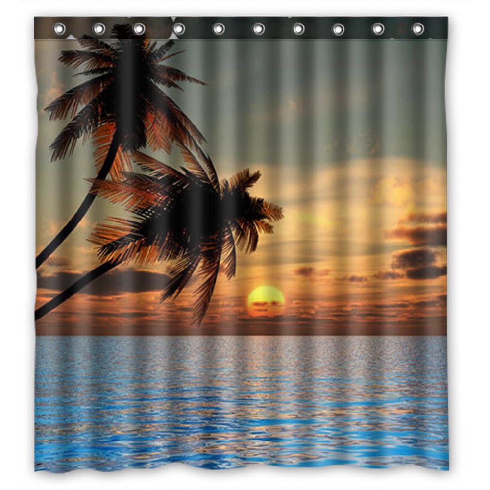 YKCG Vintage Palm Trees Nautial Coastal Shower Curtain Waterproof