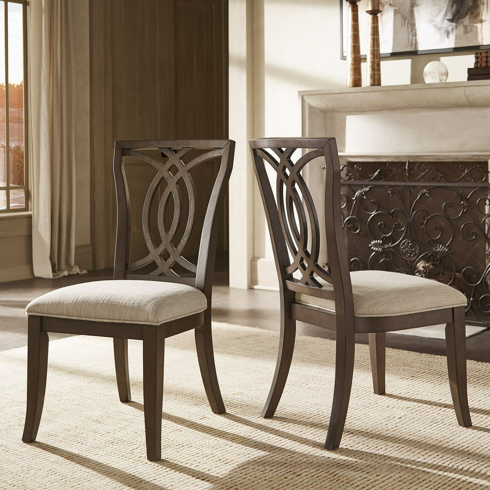 Weston Home Rococo Wood Upholstered Dining Chairs, Set of 2, Beige
