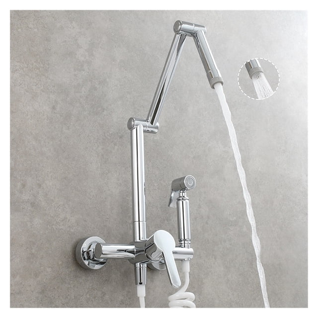 Fodable Kitchen Faucet Brass Black Kitchen Sink Mixer Tap Hot & Cold Wall Mounted With Spray Gun Rotating Sink Mixer ,Effortless Installation