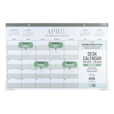 WORK FROM HOME Monthly Desk Pad Calendar, Apr 2022 - Jun 2023, 11" x 17" White