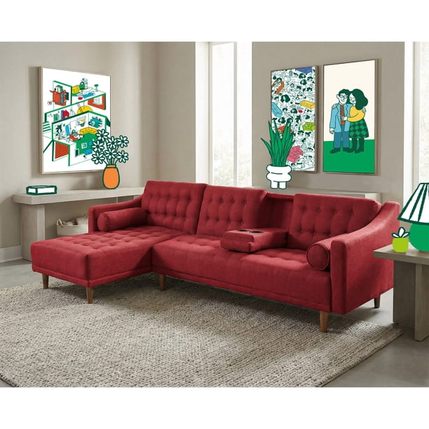 Sala Modular Reversible Makora Duomo Con Memory Foam, Color Rojo, Lino Respaldo Reclinable De 3 posiciones.