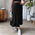 thumbnail image 4 of Miluxas Women's Plus Size Drawstring Waist Maxi Skirt with Pockets Solid High Waist A Line Side Slit Skirts for office & Casual Wear Black, 4 of 6