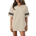thumbnail image 7 of longantii Oversized Jersey Shirts for Women Y2k V Neck Short Sleeve Aesthetic Summer T-Shirt Casual Loose Streetwear Solid Color Practice Sports Tops Uniforms Khaki M, 7 of 7