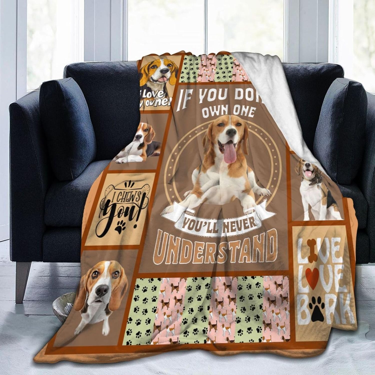 Cute Beagle Blanket Dog Beagles Blankets for Women men Funny Pet Fleece Cozy Flannel Throws Warm Soft Fuzzy Dogs Plush Stuffed Animal for Sofa Bed Decor Gifts for Users Men Women 50"x40"