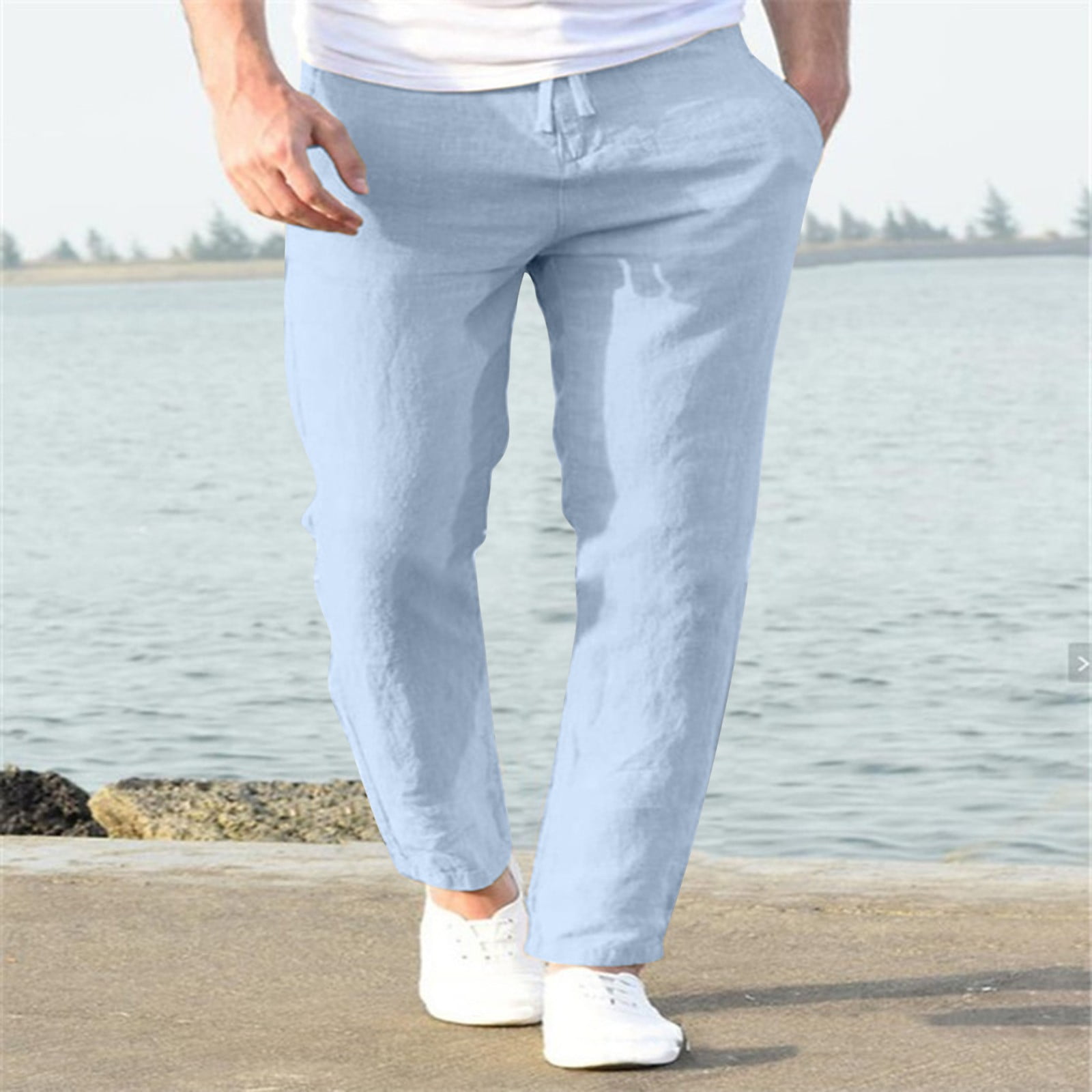 Pleated Linen Mix Palazzo Trousers in Light Blue - in the windsor.  Online-Shop