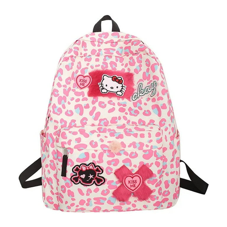 Sanrio Hello Kitty Pink Leopard Print Backpack Y2k Girl Fashion School Bag Kawaii Cartoon Shoulders Bag College Style Sweet Gift Walmart