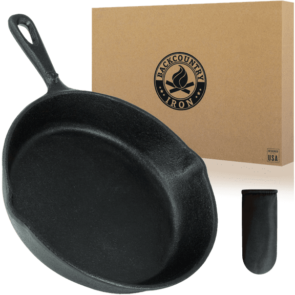 Backcountry Iron 8 Inch Round Medium Pre-Seasoned Cast Iron Skillet