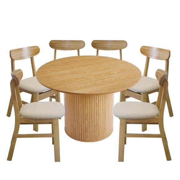 Ilios Innova | Comedor Redondo Moderno de Madera con 6 Sillas Acolchadas, Diseño Decorativo para Comedor, Sala o Espacios Contemporáneos de tu hogar