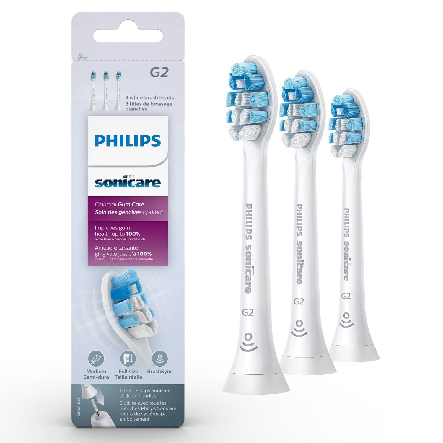 Philips Sonicare Tête de Brosse Soins des Gencives, HX9033/65, Blanc, 3 unités 3 unités têtes de brosse