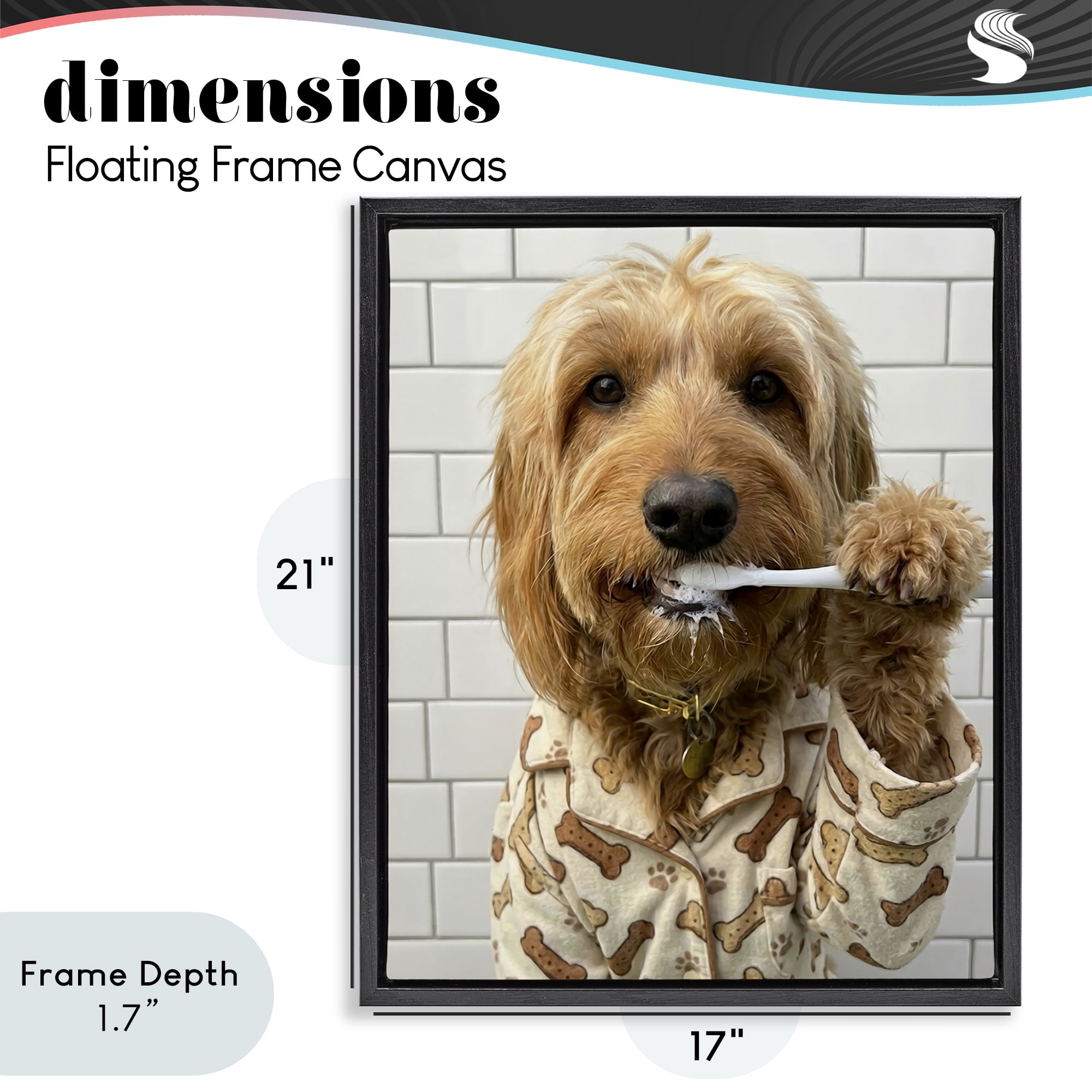 Stupell Industries Realistic Dog Brushing Teeth Black Framed Floater Canvas Wall Art, design by Abigail Walker
