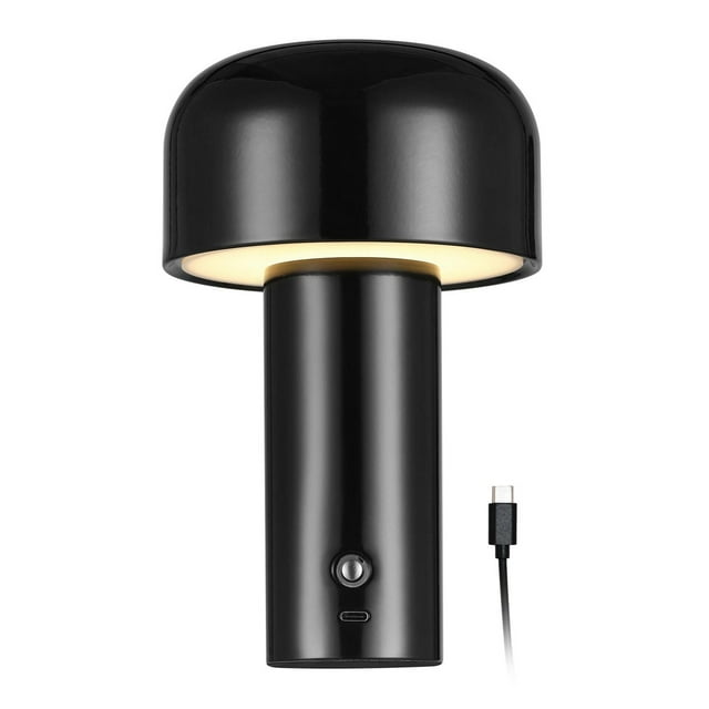 8" 1.5W LED Integrated Black Outdoor Table Lamp with Rechargeable Battery, USB-C Cable and Frosted Acrylic Diffuser
