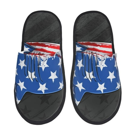 Balery Shark With USA Flag Slient Indoor Furry Fleece Comfort House Shoes Soft Non-Slip Home Shoes Cotton slippers House Slippers-- Large