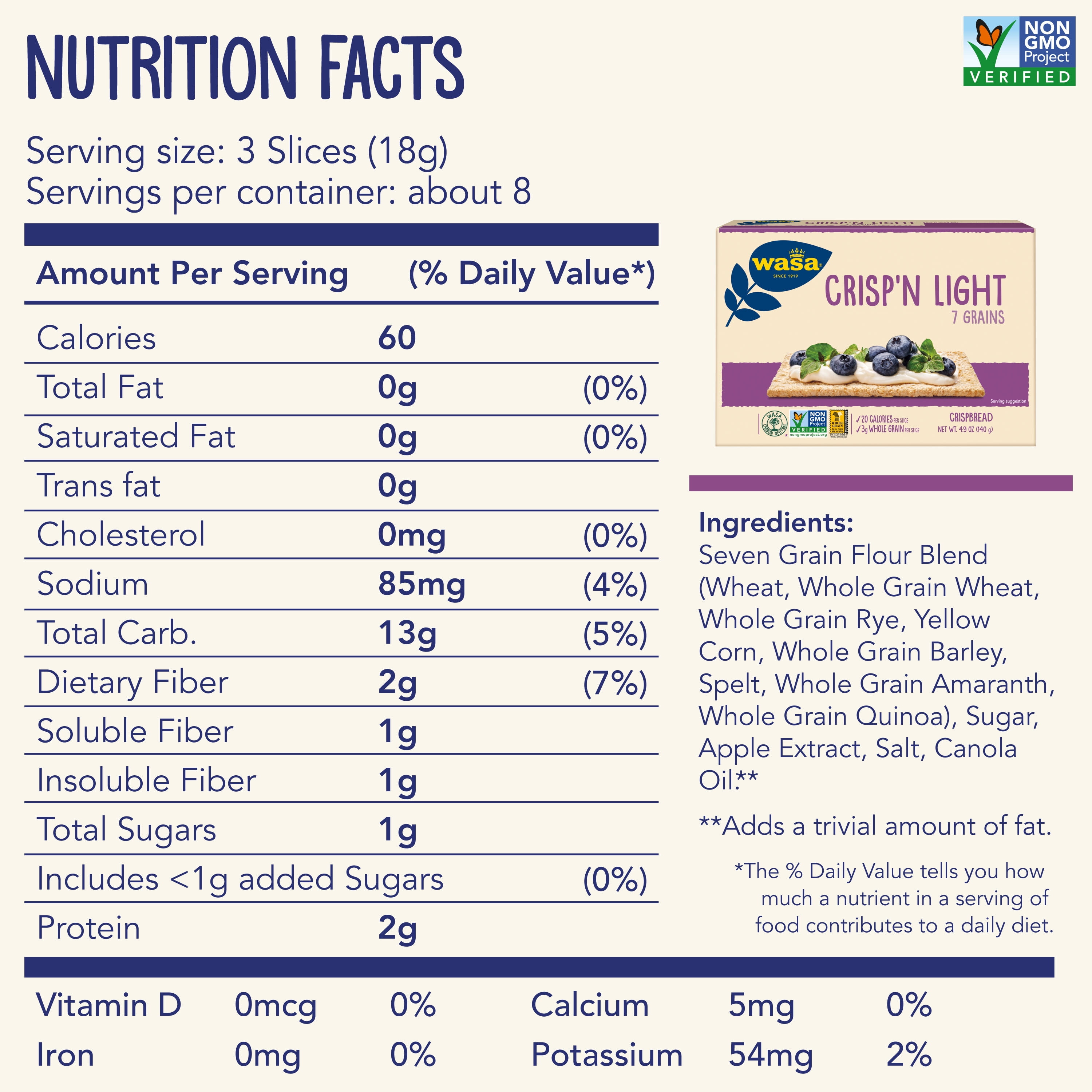 (6 pack) WasaÂ® Crispân Light 7 Grains Crispbread Crackers 4.9 oz