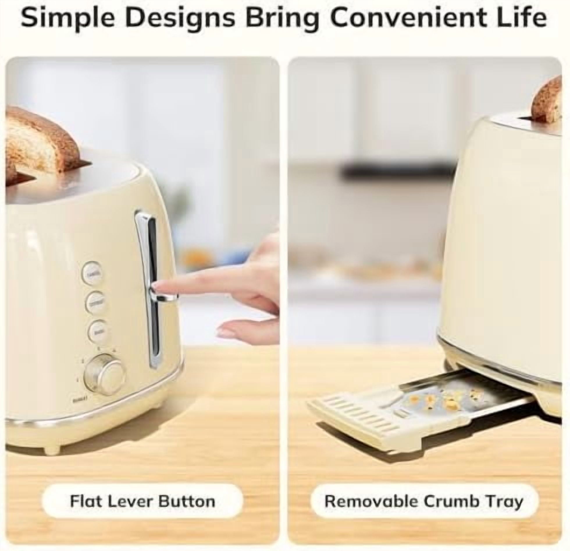 Toasters 2 Slice Retro Stainless Steel Toasters with Bagel, Cancel, Defrost Function and 6 Bread Shade Settings Bagel Toaster, Beige