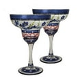 thumbnail image 2 of Golden Hill Studio Hand Painted Decorative Margarita Glasses Set of 2 - Barcelona Blue Flower Collection - Hand Painted Glassware by USA Artists - Unique Margarita Glasses - Ideal Table & Home Décor, 2 of 4