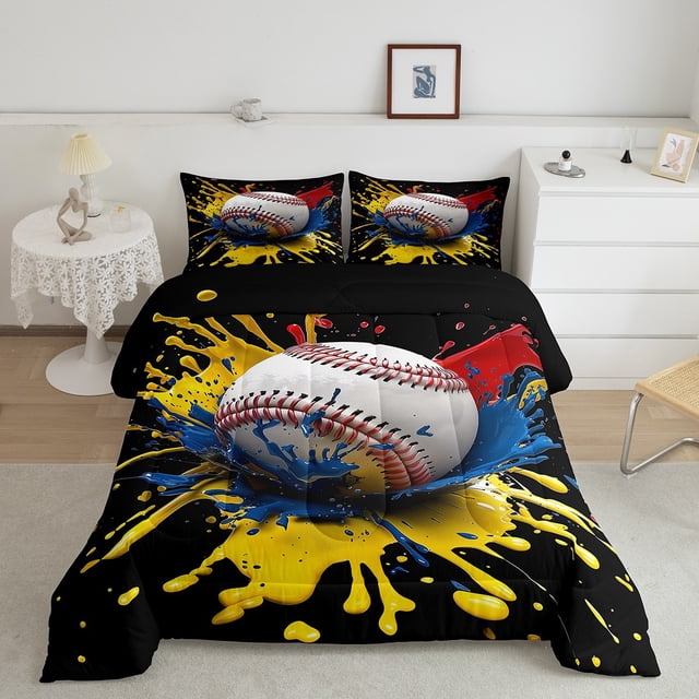 Erosebridal 3D Baseball Bedding Full Comforter Set, Modern Balls Player Down Comforter, Sports Theme Decor, Reversible