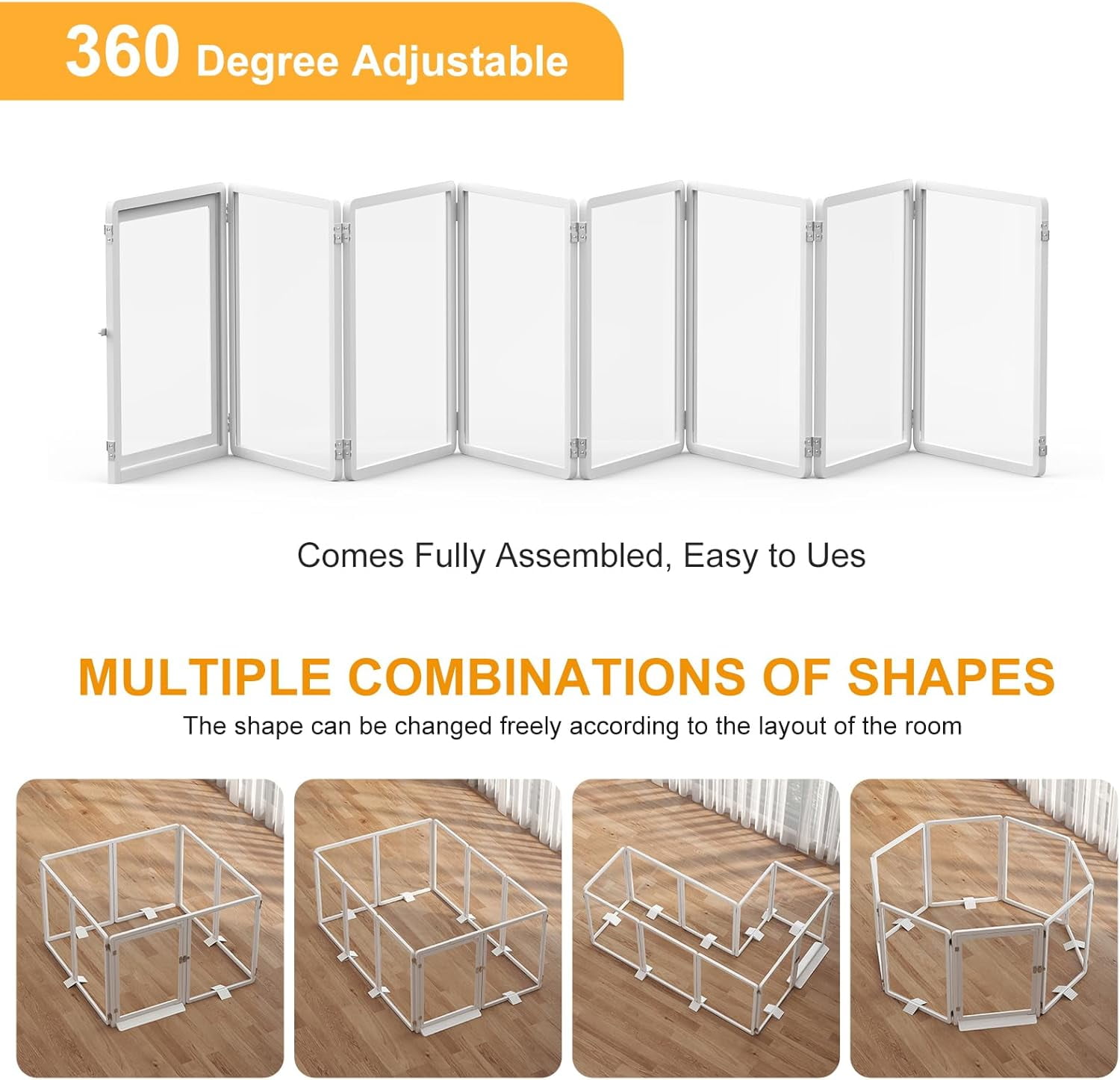 Slsy Indoor Clear Dog Playpen, Foldable Dog Playpen for Puppies, Cats and Small Animals, 26 Inch Clear Pet Puppy Playpen, 8 Panels, White Aluminum Frame
