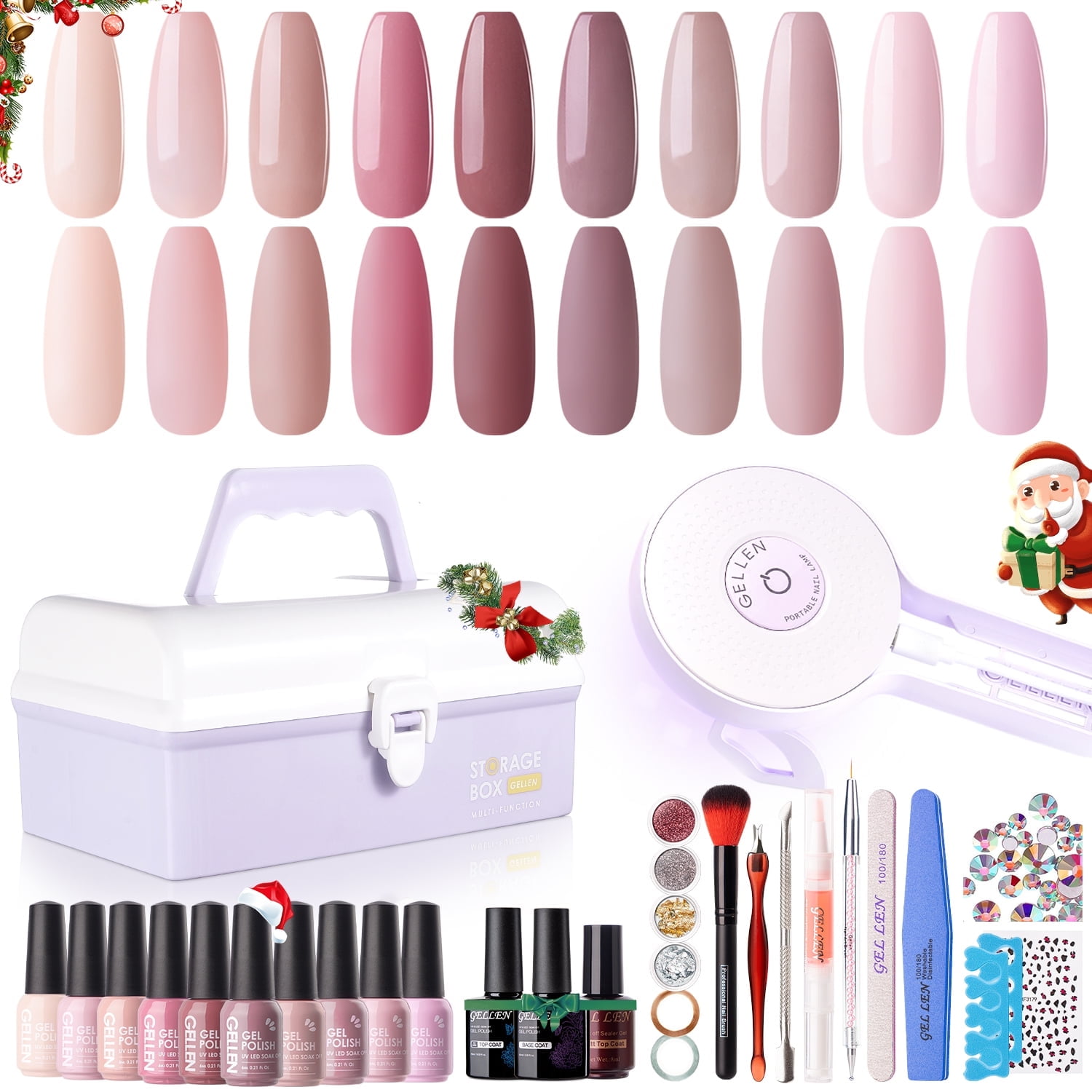 Gellen Gel Nail Polish Starter Kit with UV Lamp, 10 Colors Nudes Pink Brown Gel Polish with 36W Nail Lamp Top & Base Coat Nail Tools Manicure Set & Storage Box, All-In-One Gel Nail Polish Kit