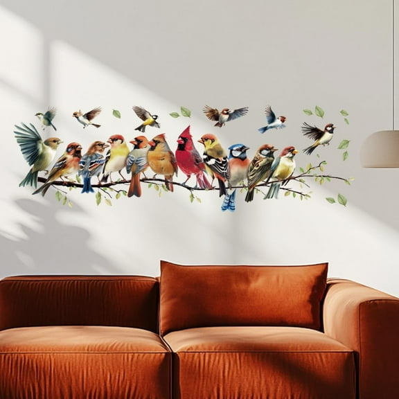 1 Sheet Self Adhesive Wall Sticker Cardinal Birds On The Branches Mixed Color Plastic Cartoon Style Wall Decals Removable Waterproof
