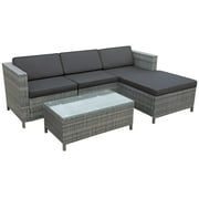 CozyHom Outdoor Patio Furniture Set, 5 Pieces Grey Wicker Rattan Sectional Sofa Set w/Ottoman, Grey Cushions