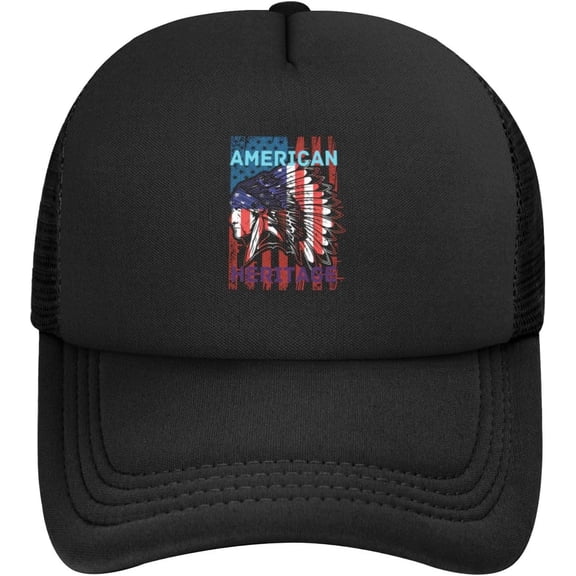 USA Flag Native American Heritage Headdress Native Mesh Baseball Cap Dad Hat Trucker Hat for Women Men,Black