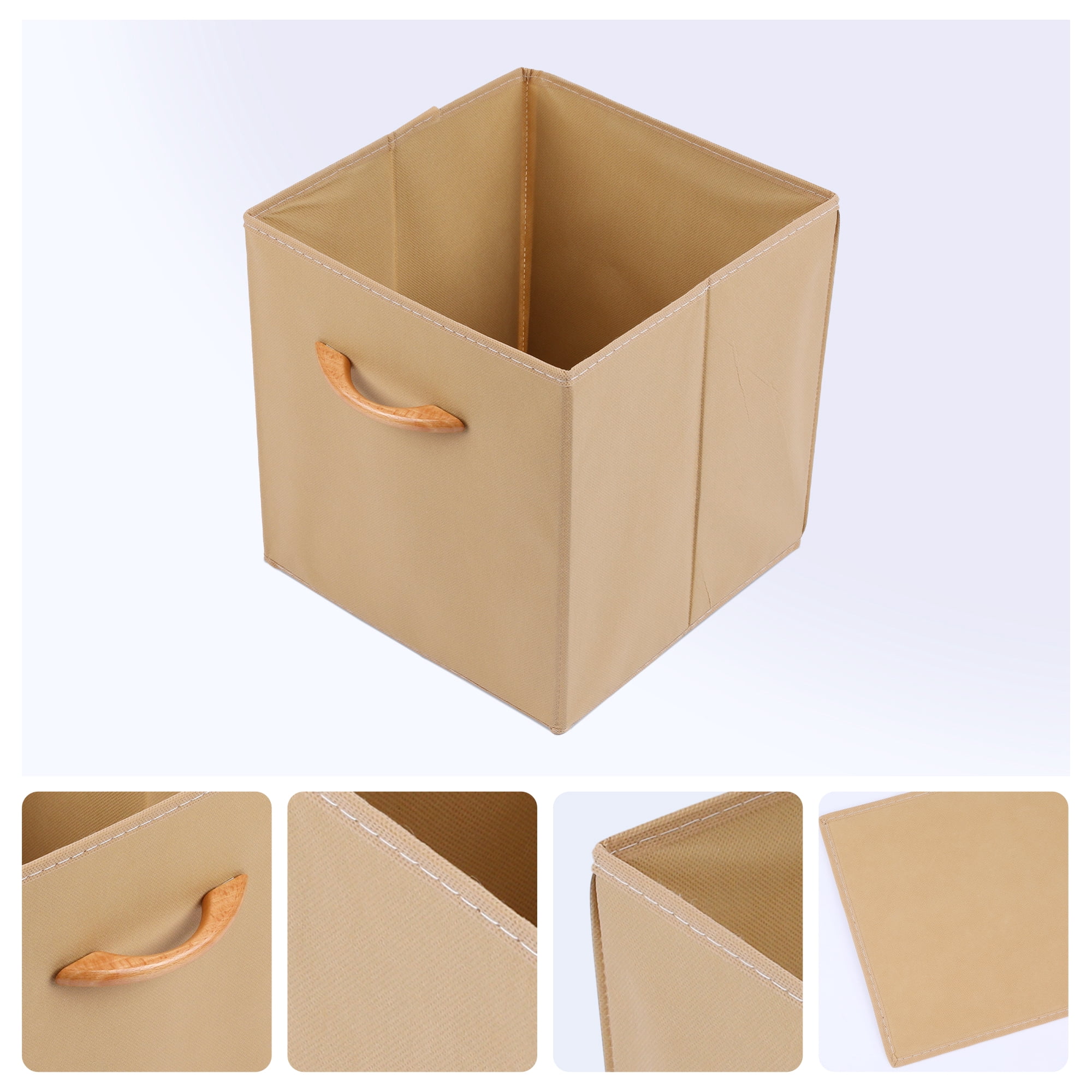REGALWOVEN Set of 3 Fabric Storage Cube, Bin with Handle for Shelves Closet, Collapsible Basket Khaki 11*11*11in