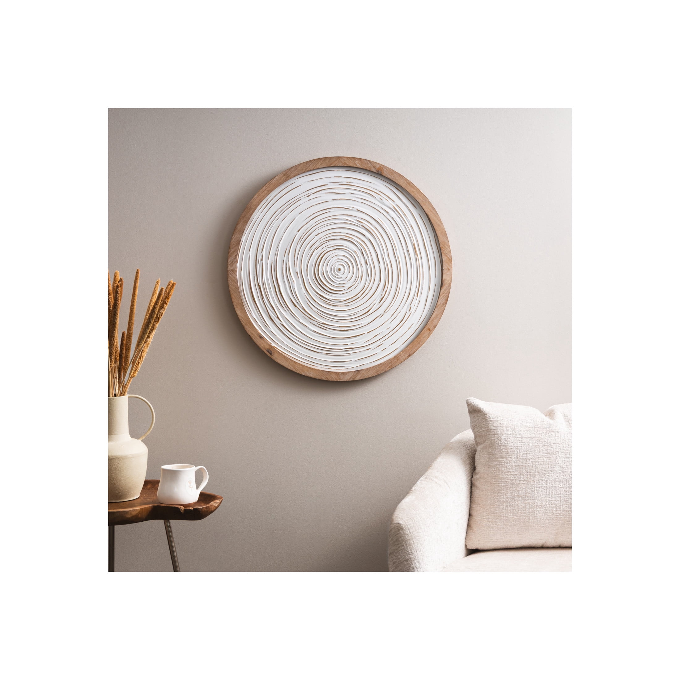 DecMode Brown Metal Handmade Starburst Wall Decor with White Swirl Center