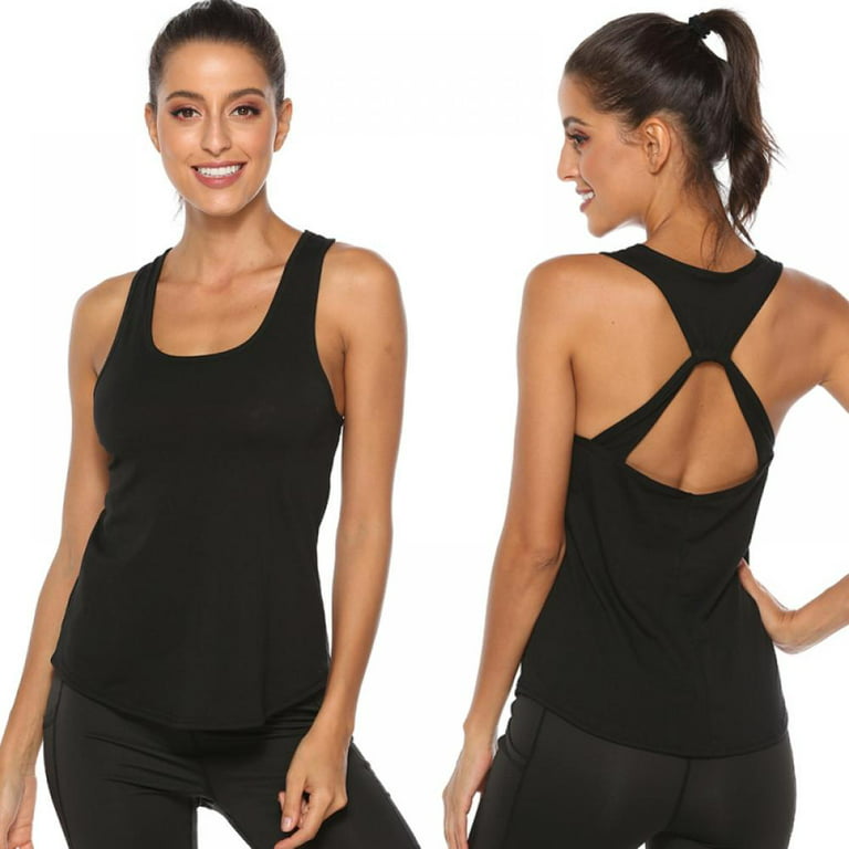 Women Yoga Shirt Open Back Workout Sports Gym Tank Tops Vest Activewear  Ladies Racerback Tank Yoga Shirts Gym Clothes 