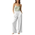 thumbnail image 6 of CHGBMOK Plus Size Satin Casual Pants for Women High Waisted Straight Leg Lounge Pants Drawstring Loose Trouser with Pockets, 6 of 9