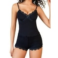 thumbnail image 3 of Sexyfree Women Pajama Set Sexy Lace Trim Cami and Side Slit Shorts Sleepwear V Neck Pjs Nightwear, 3 of 6