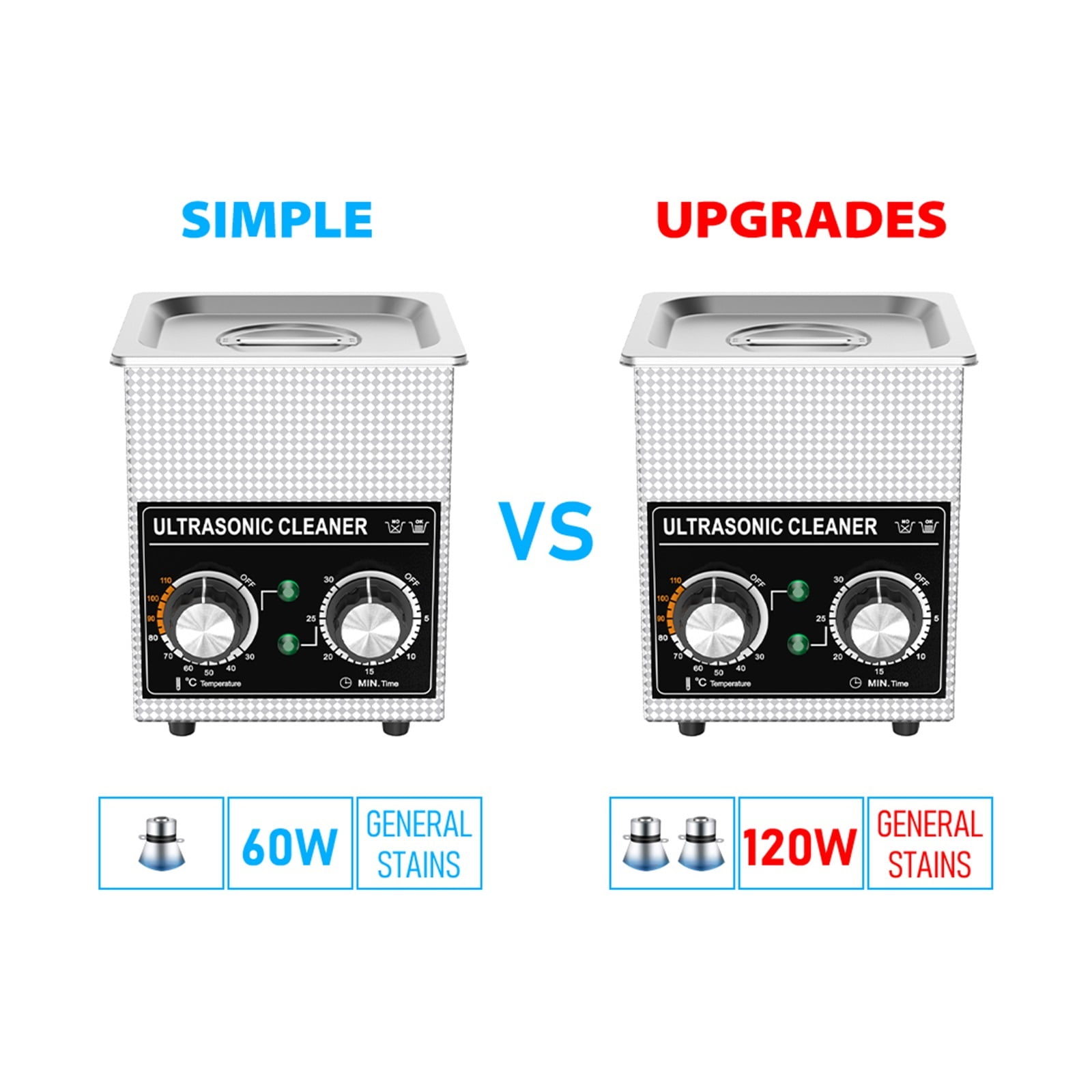Ultrasonic Cleaner Bath 60W/120W 2L Portable With 2 Transducers 40kHz Heating Knob Jewelry Necklace Glasses Watch Brush Ultrasound Washer Machine
