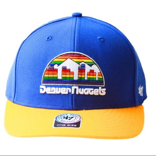 NBA 47 Brand Denver Nuggets 2 Tone Hook & Loop Adjustable Hat + GT Sweat Wristband- Blue Yellow by