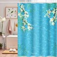thumbnail image 3 of Blue Ocean Shower Curtain Spring Nature Floral Green Leaves Bath Curtains Decorative Polyester Fabric Cloth Washable Bathroom Shower Curtains Set with Hooks, 72x72 Inch, 3 of 6