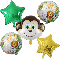 Jungle Animals Monkey Face Foil Balloon Birthday Party Set Green Gold Balloons