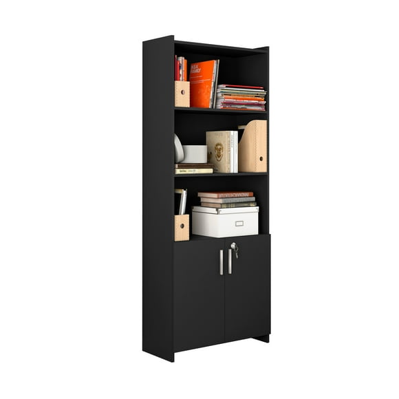 Librero 5 Repisas Moderno Decorativo Con Puertas Negro 56118 SKAL LIVING