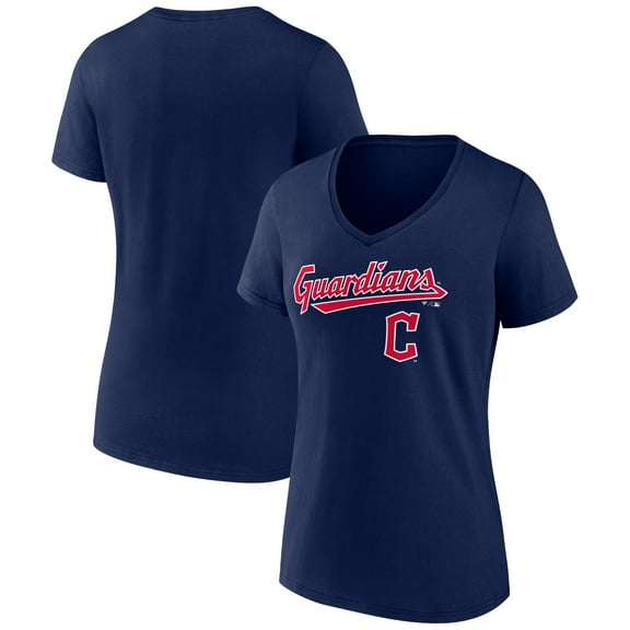 Women's Navy Cleveland Guardians Lockup V-Neck T-Shirt