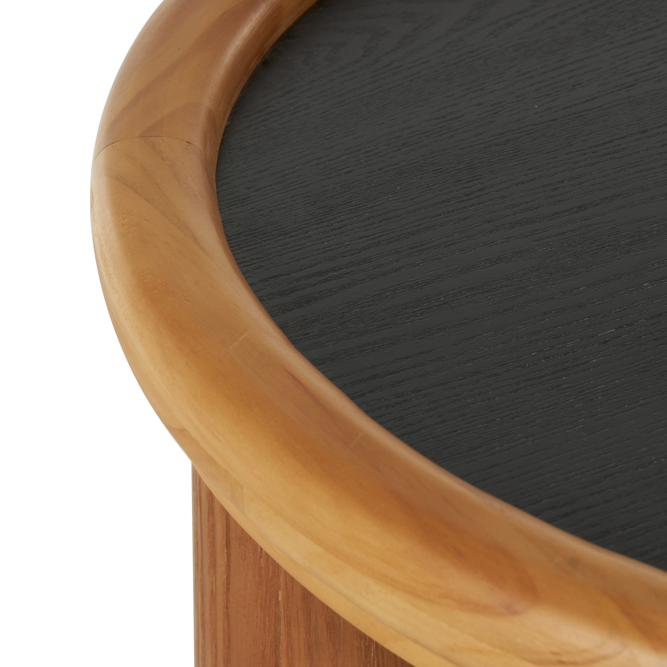 DecMode 24" x 21" Brown Wood Handmade Round Coffee Table with Black Tabletop, 1-Piece