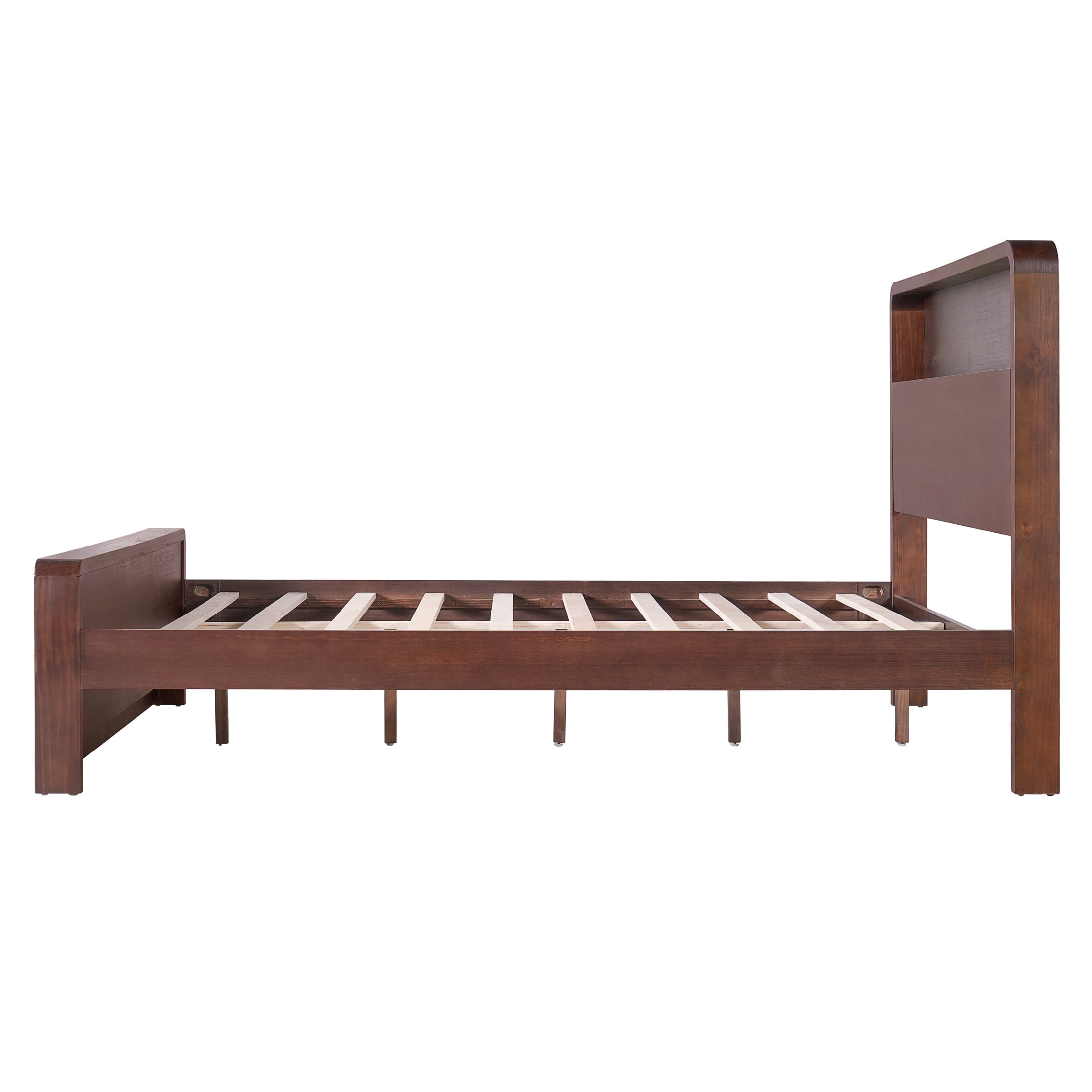 Christopher Knight Home Queen Solid Wood Bed Frame with Open Storage Headboard & Footboard, Walnut